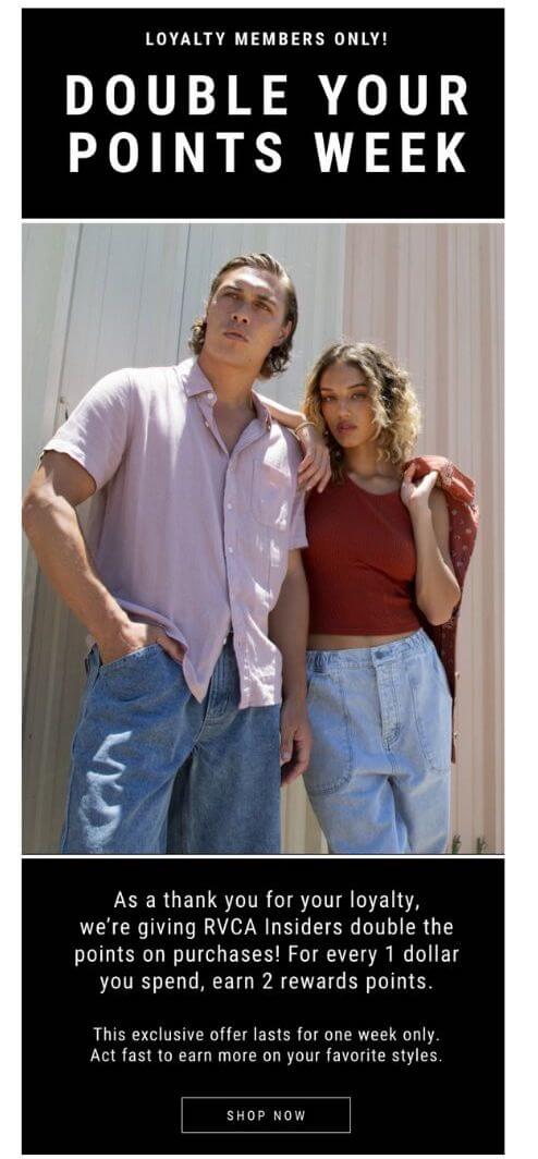 RVCA 服装及其忠诚度计划的电子邮件图片
