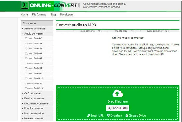 Online Convert konwertuj audio na wideo