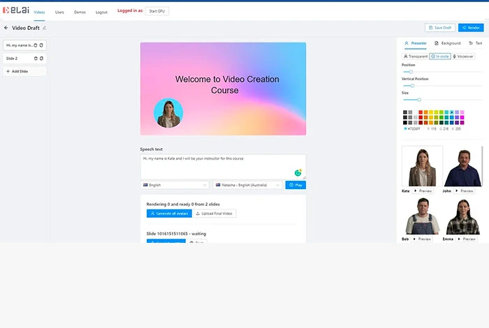 Darmowy generator wideo AI Elai.io
