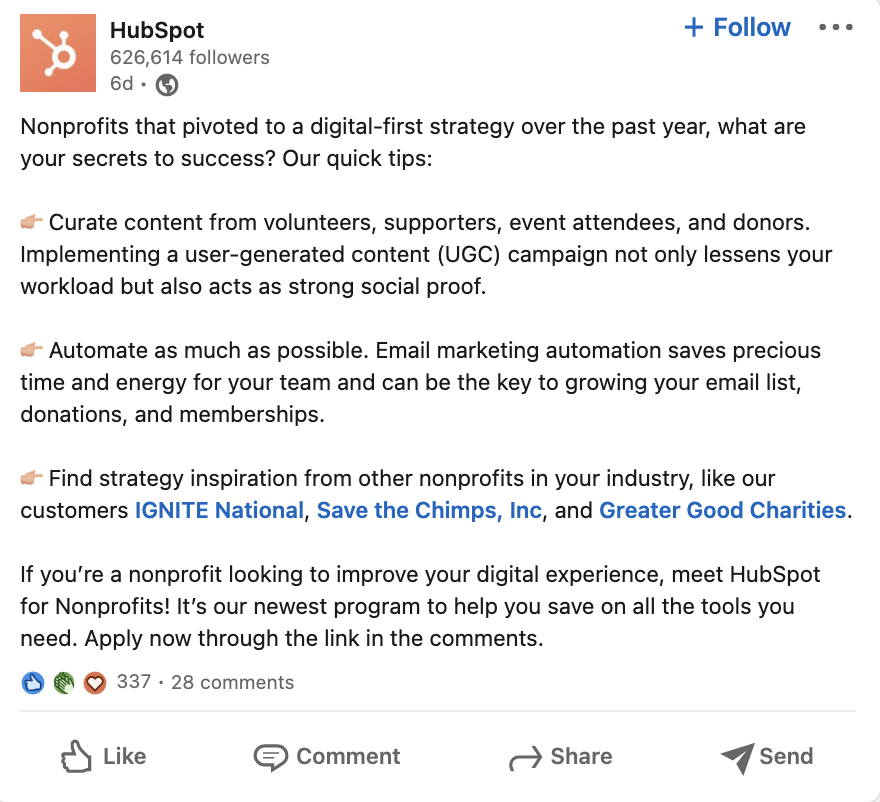 Przykładowy post na LinkedIn