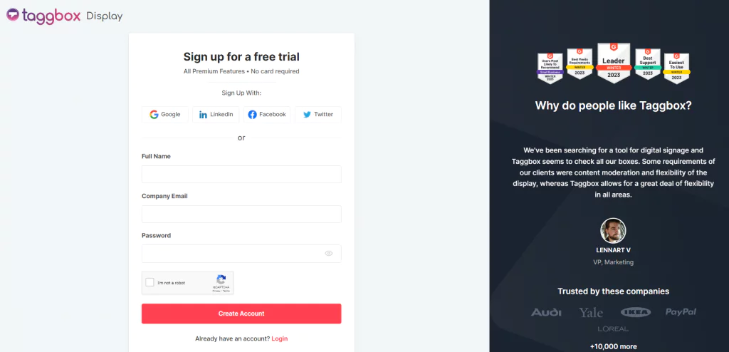 在 Taggbox 上創建一個帳戶