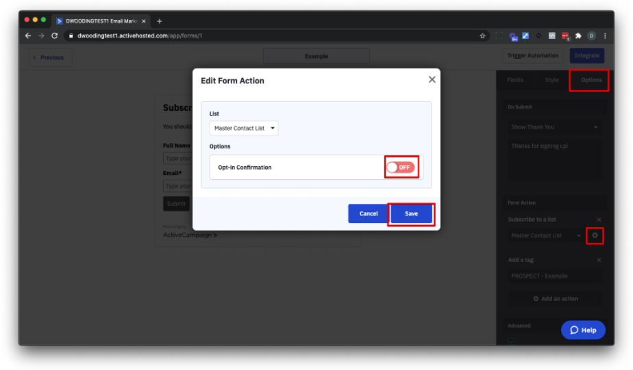 Edit tindakan formulir