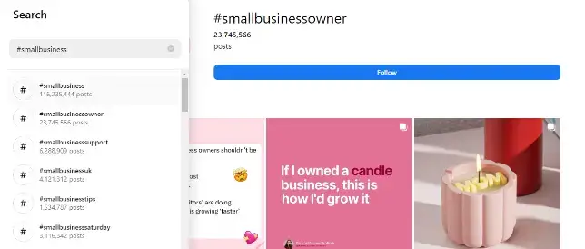 中小企業オーナーの Instagram での検索