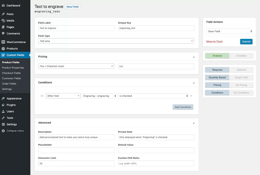 Campos personalizados de WooCommerce