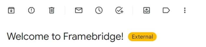 Framebridge のウェルカムメールの件名「Framebridge へようこそ!」を示すスクリーンショット。