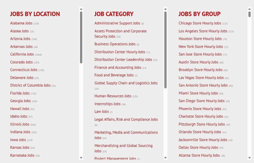 Schermata delle carriere di destinazione