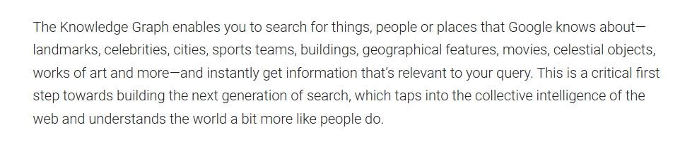 Снимок экрана, поясняющий график знаний Google