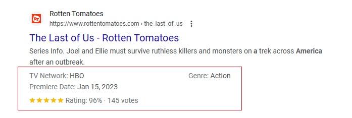 Скриншот результатов Rotten Tomatoes для Last Of Us