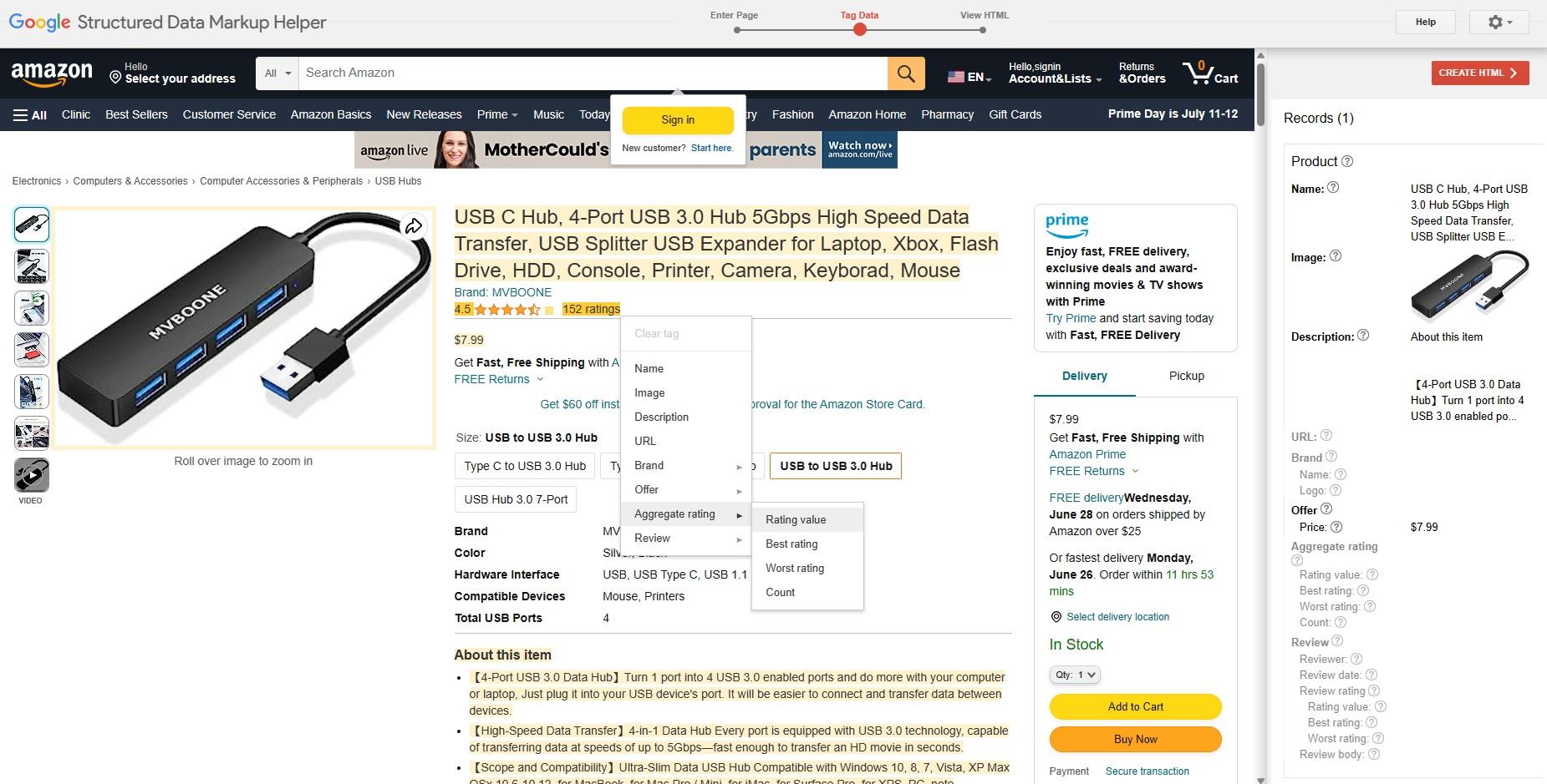 Скриншот разметки структурированных данных