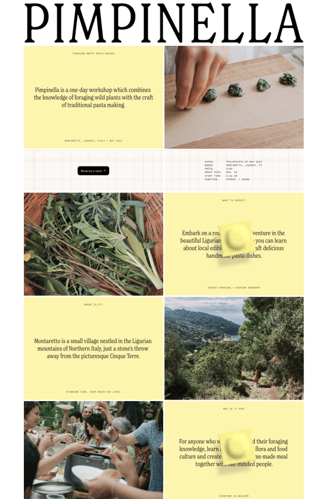 pagina di destinazione del laboratorio di cucina