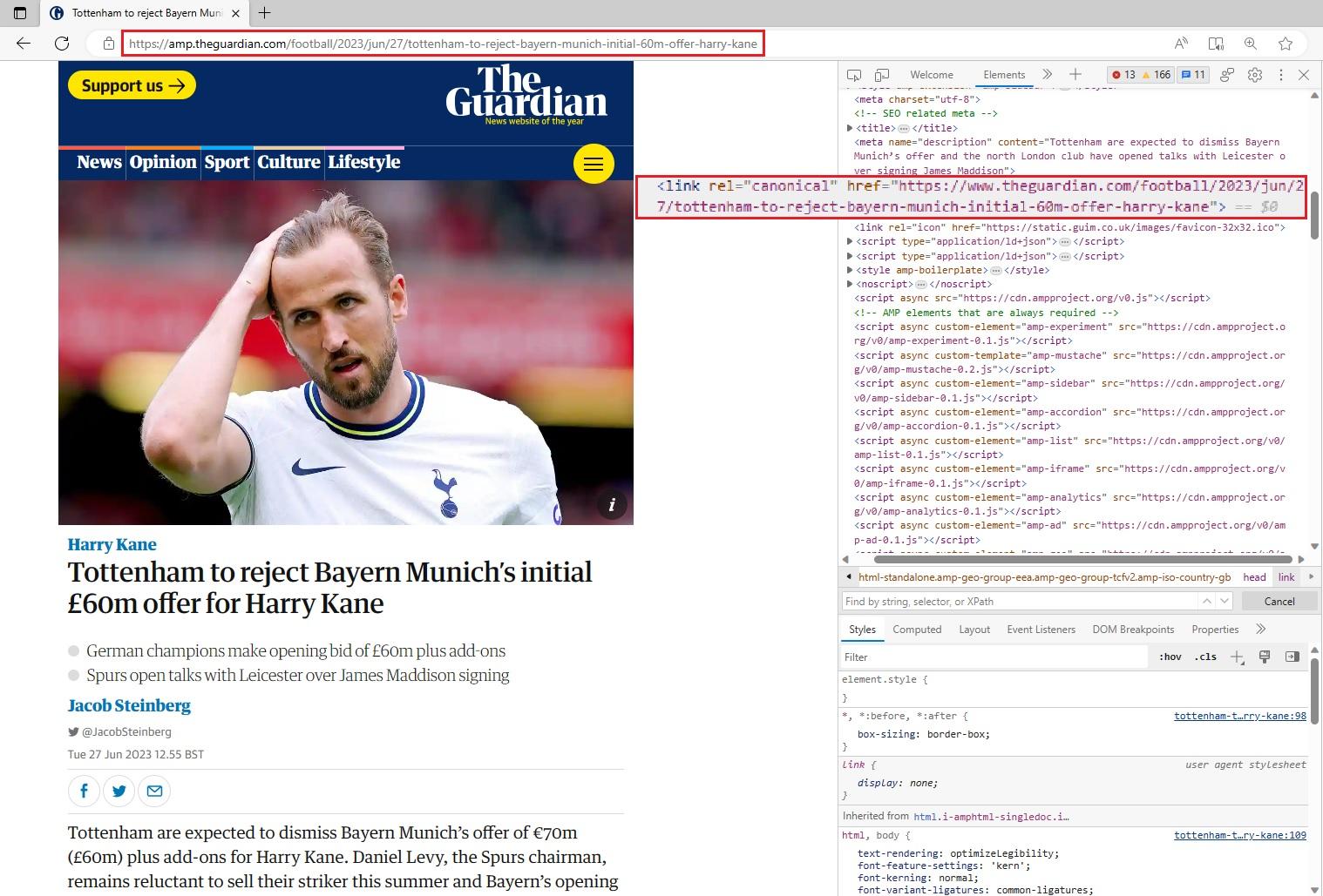 Screenshot del Guardian utilizzando la sorgente della pagina di visualizzazione