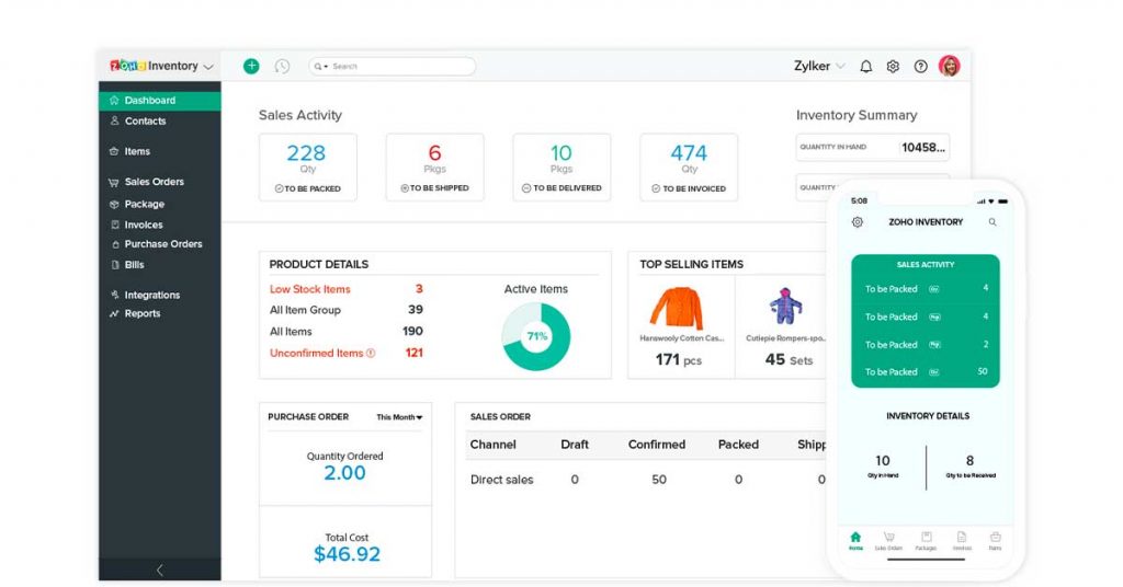Tableau de bord d'inventaire Zoho