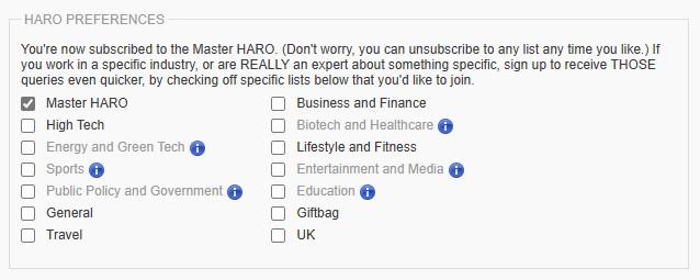 предпочтения HARO