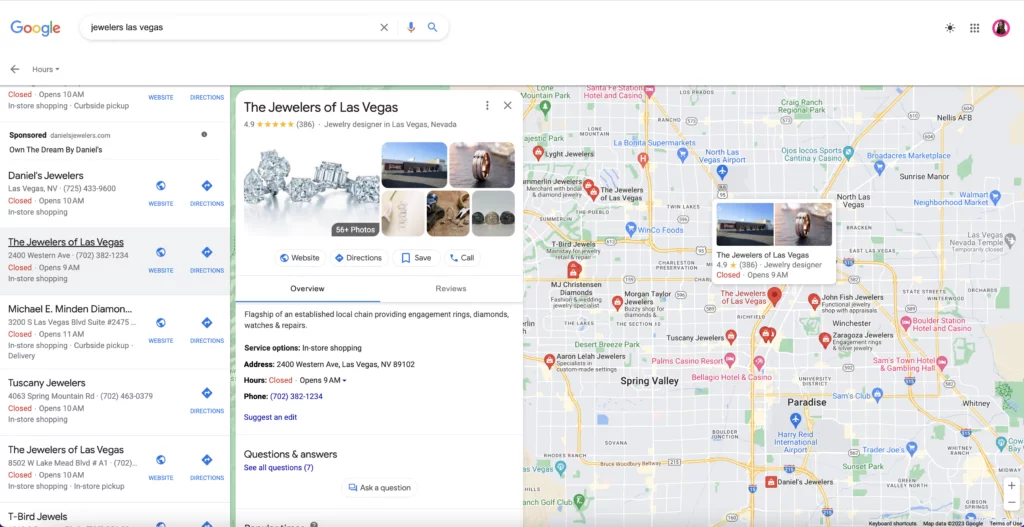 キーワード「jewelers las vegas」のローカル マップ パックの結果