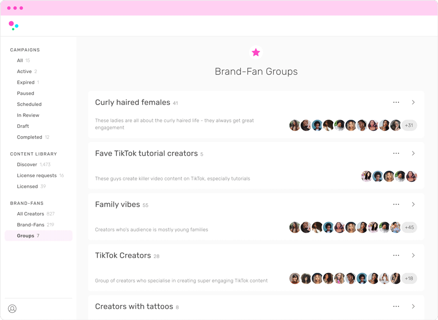 gif de la fonctionnalité Brand Fan de TRIBE sur sa plateforme