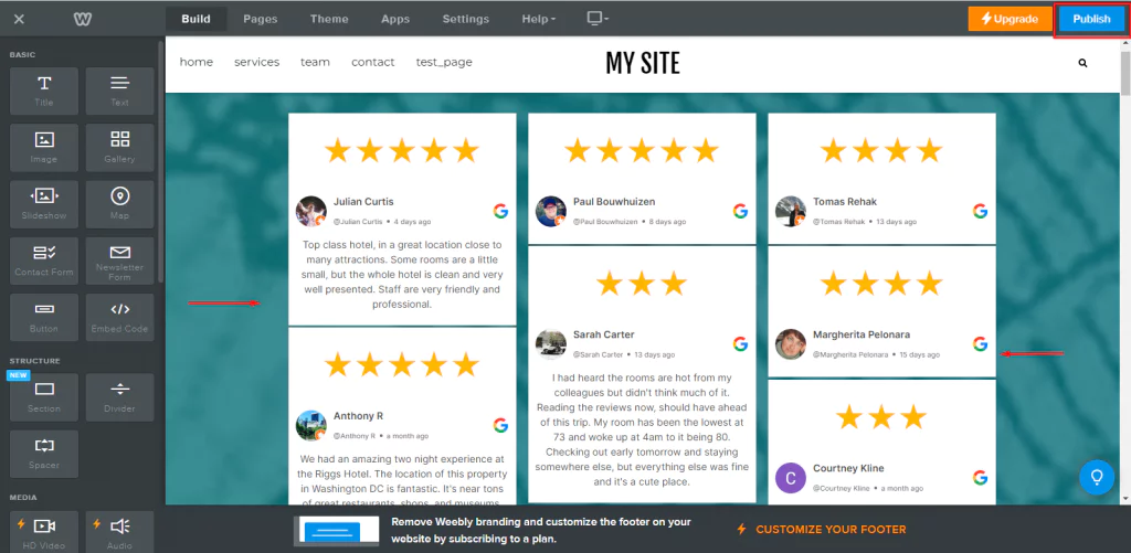 Se afișează recenzii Google pe Weebly