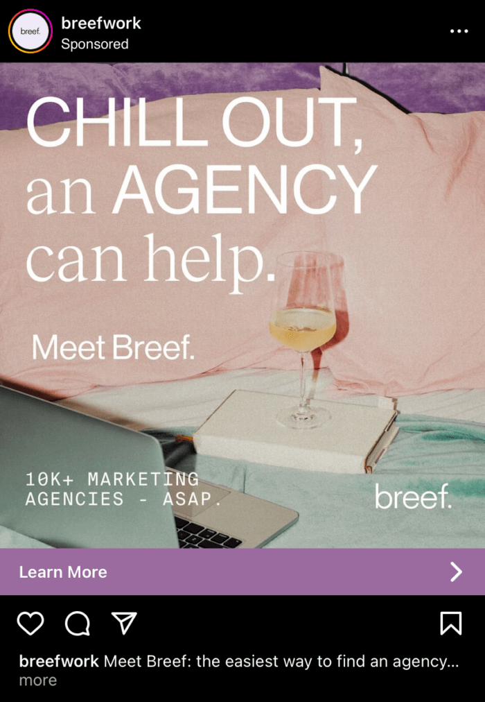 像 Breef 的靜態圖片 Instagram 廣告一樣，是提高品牌知名度的好方法。