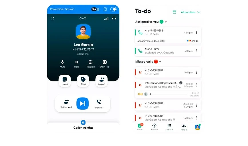 Aircall-Mobilansicht und Dashboard-Ansicht