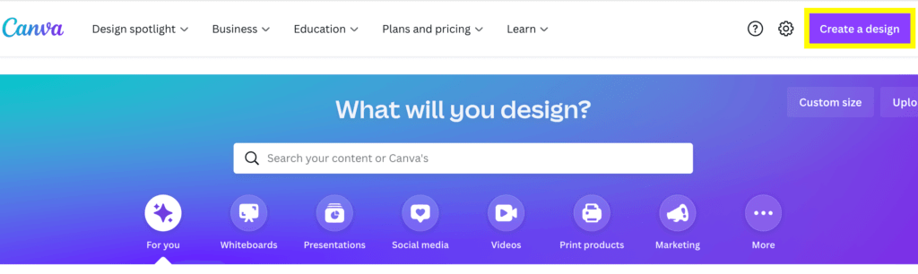 Canva homepage