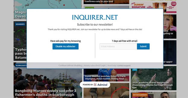 Offre anti-adblock sans publicité Inquirer
