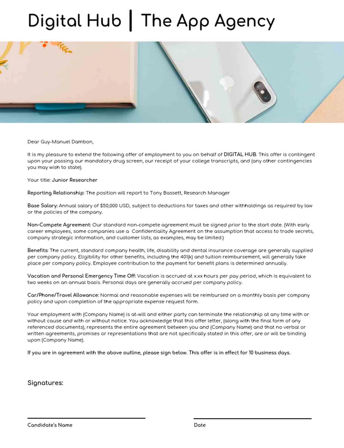 Modèle de lettre d'offre