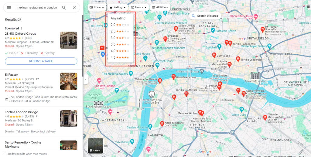 calificación de mapas de google