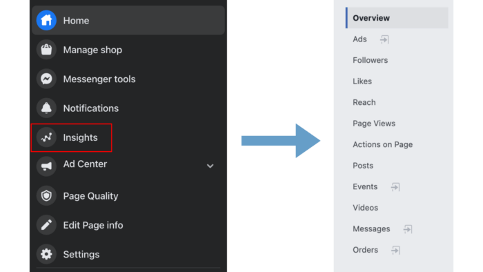 Mengklik tab Insights di sidebar kiri akan membuka panel dengan Ikhtisar dan semua metrik Facebook yang Anda perlukan.