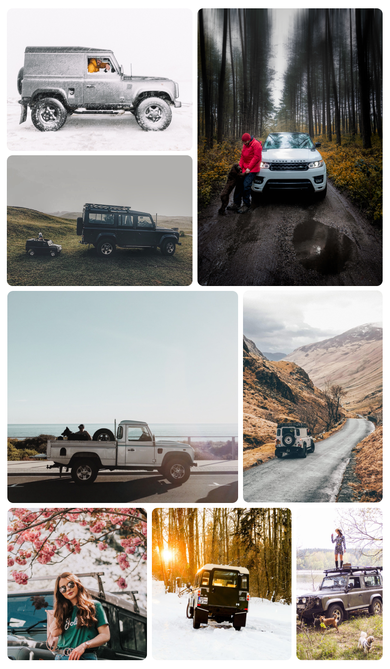 Eine Auswahl an Inhalten, die für Land Rover erstellt wurden