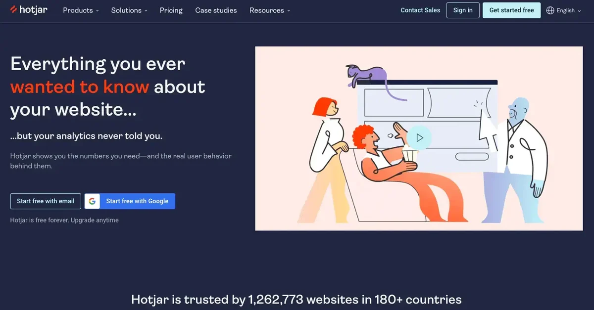 página inicial do hotjar