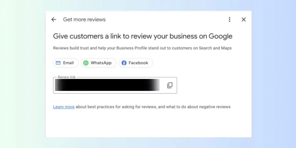Ссылка на отзывы о бизнес-профиле Google