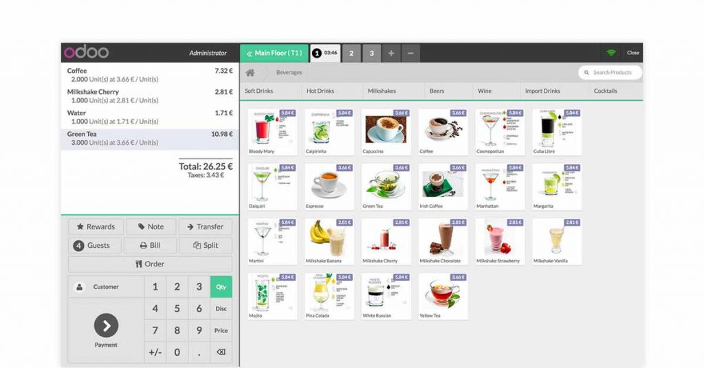 Software de faturamento de restaurante Odoo