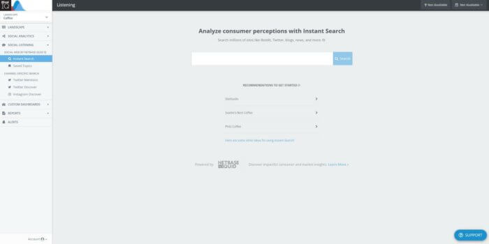 Rival IQ のインスタント検索機能は、ソーシャル リスニングの下にあります。