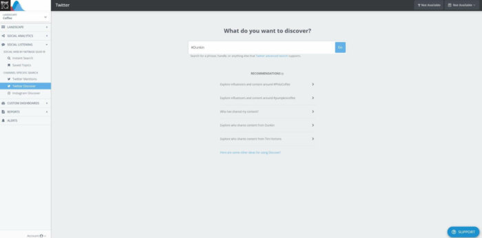 Le terme #dunkin est saisi dans l'outil Twitter Discover