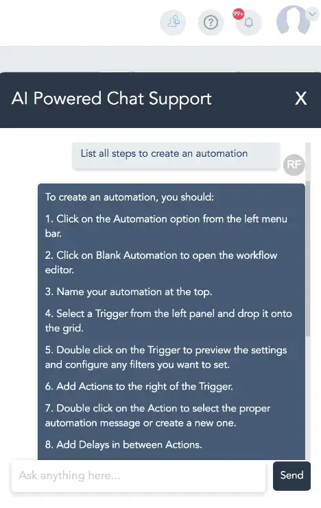 AI destekli sohbet desteği