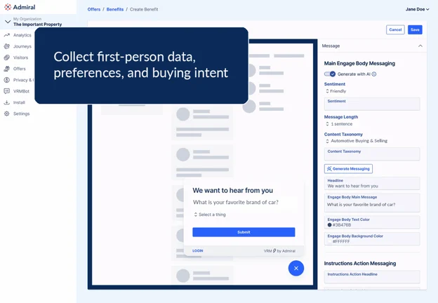 captură de ecran a instrumentului Admiral pentru colectarea datelor 1P privind vizitatorii