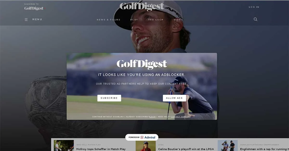 Golf Digest combinație paywall pentru a oferi abonament sau cale de listă albă