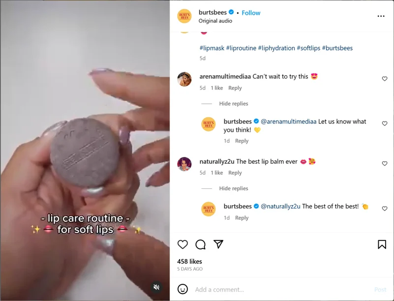 burtsbees-post na Instagramie