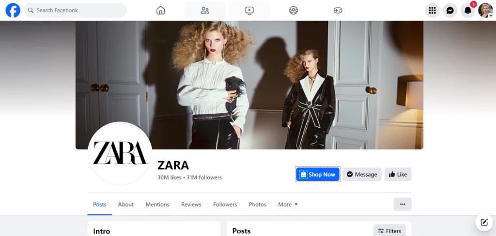 pagina de facebook de zara