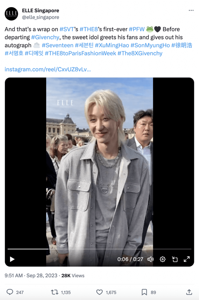 Uma maneira de usar hashtags do Twitter é explorar eventos atuais. A Elle Singapore usou essa abordagem quando compartilhou tweets como este durante a Paris Fashion Week usando a hashtag PFW.