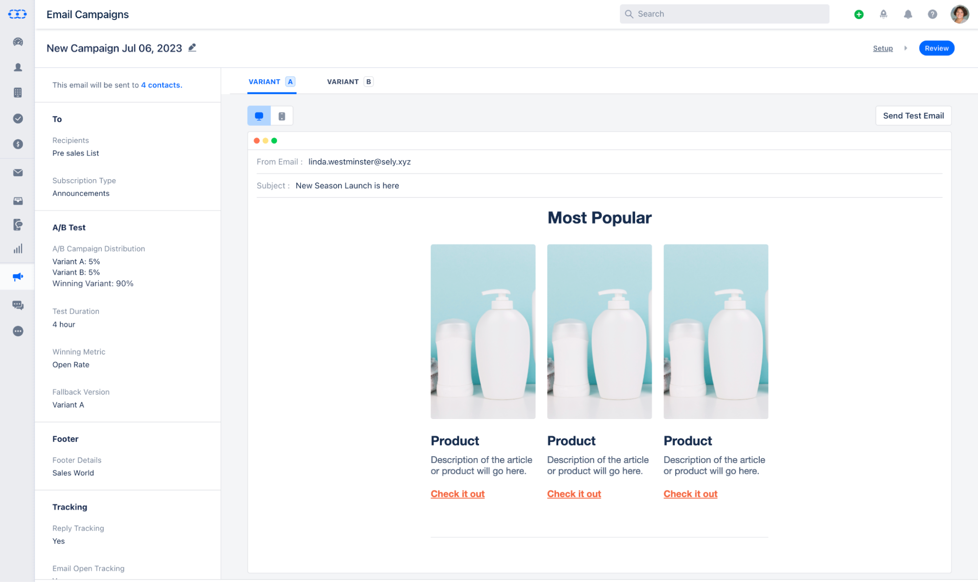 E-Mail-Kampagnen in Salesmate im Vergleich zu Pipedrive