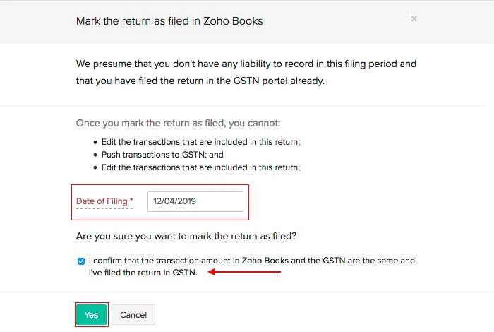 返品をZoho Booksに提出済みとしてマークする方法