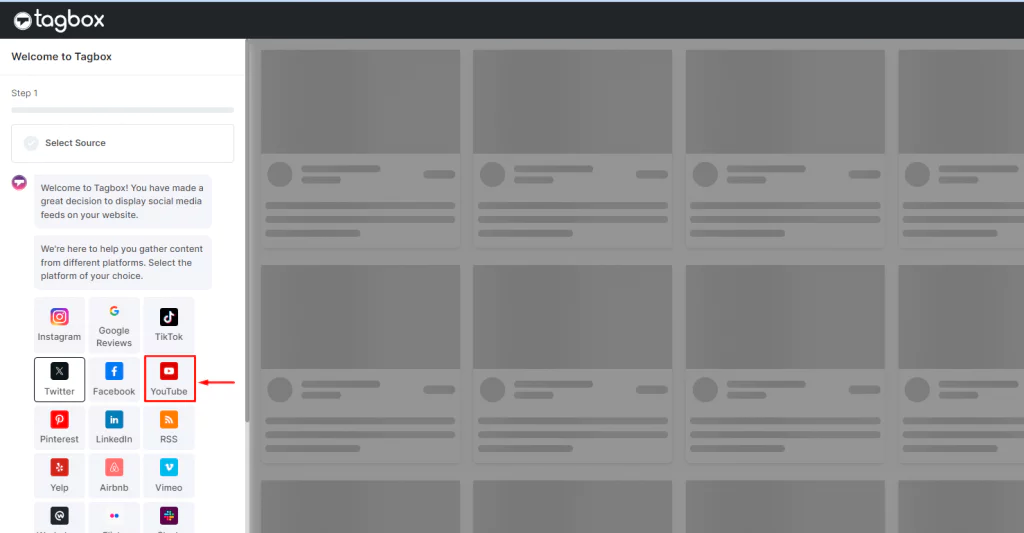 selectați youtube