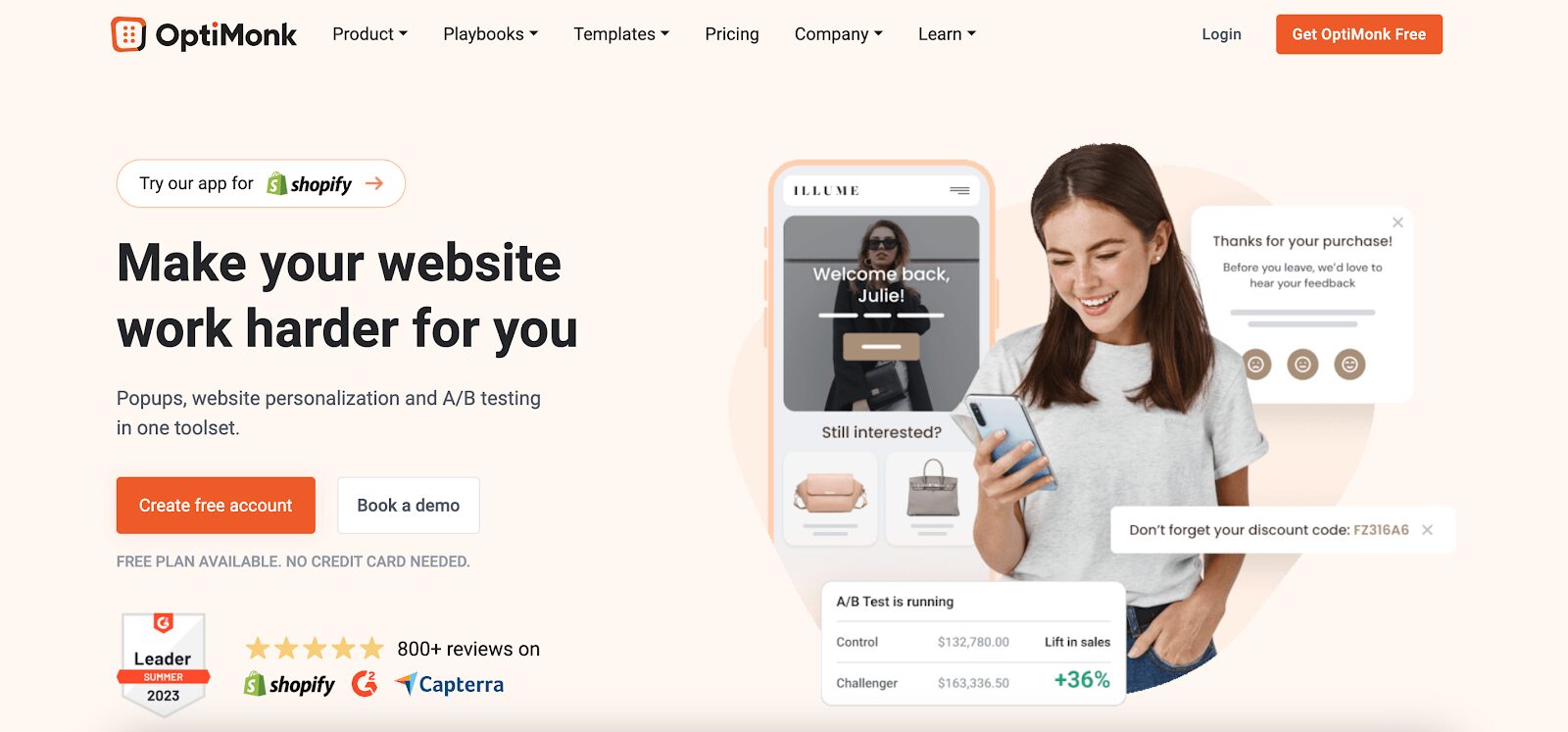 OptiMonk は Getsitecontrol の優れた代替品です