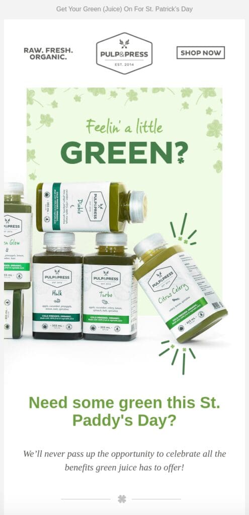 Pulp and Preff propose des produits verts sous forme d'offres spéciales.