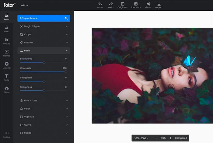 Editor foto Fotor ai online gratis