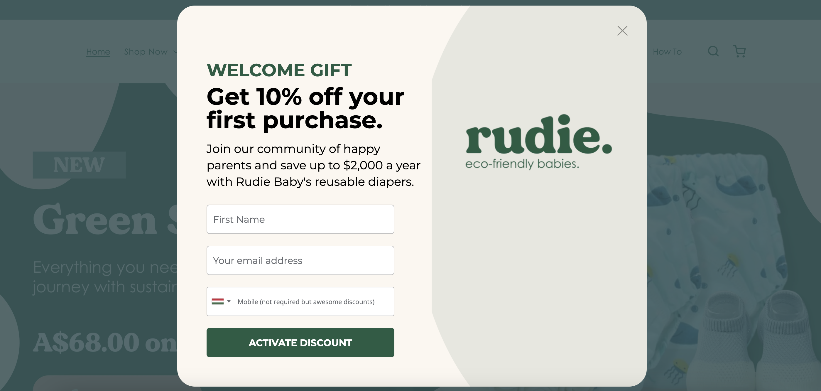 Rudie, sklep internetowy oferujący ekologiczne pieluchy, oferuje kupon powitalny z 10% rabatem.
