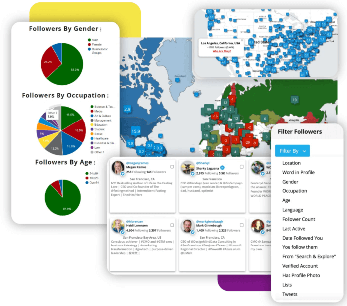 Lo strumento di analisi di Twitter Fedica fornisce un'analisi approfondita dei dati demografici dei follower