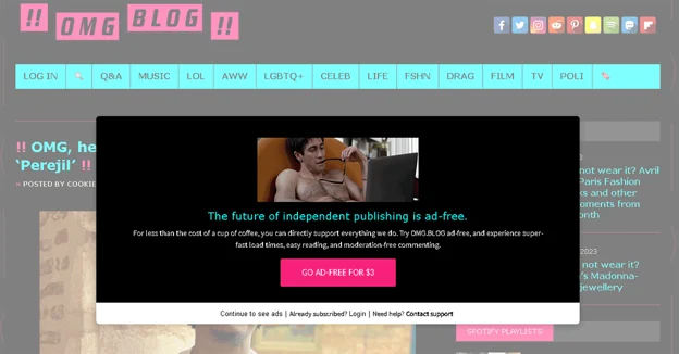 Paywall del blog OMG per abbonamenti digitali senza pubblicità