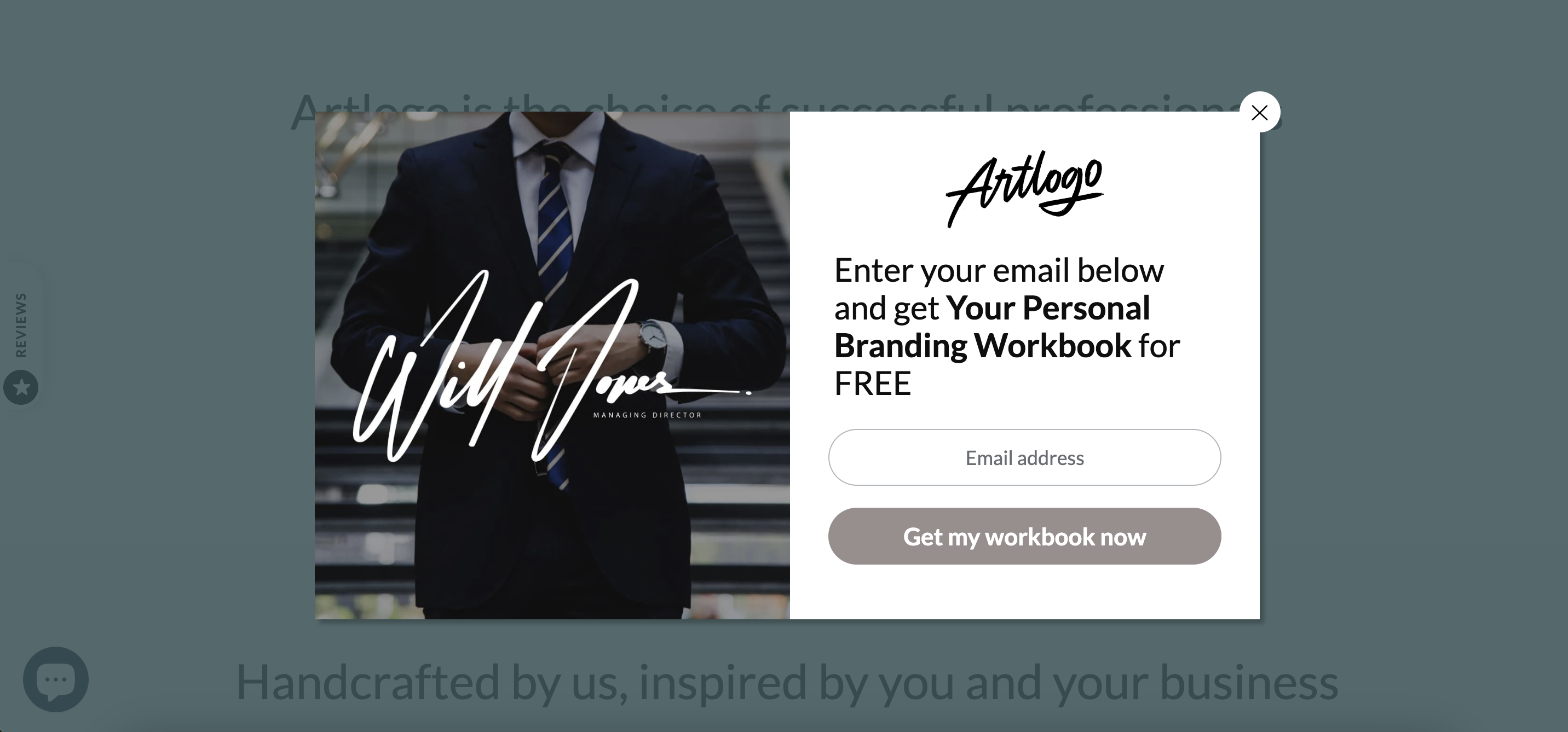 Artlogo 的主要捕獲彈出視窗設計簡潔，具有出色的號召性用語。