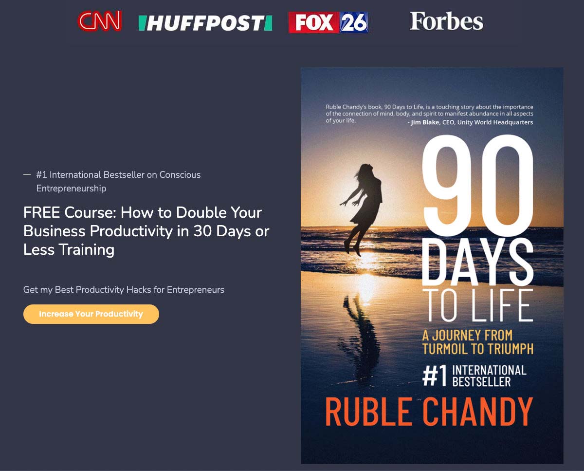 مثال من روبل تشاندي. يُظهر زر الحث على اتخاذ إجراء مع "زيادة إنتاجيتك".